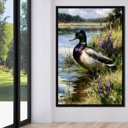 Solitary Mallard By The Still Shore - NicheCanvas