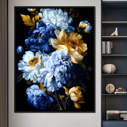Midnight Golden Floral Peonies - NicheCanvas