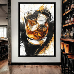 Whiskey Reflections on Ice - NicheCanvas