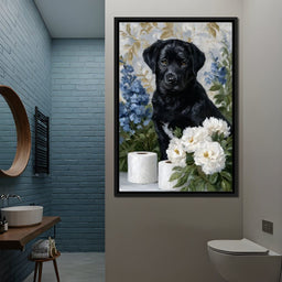 Midnight Pup Among Peony Grace - NicheCanvas