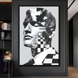 Monochrome Checkerboard Mindscape - NicheCanvas