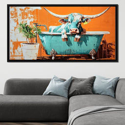 Cow in a Tub Vibrant Quirkiness - NicheCanvas