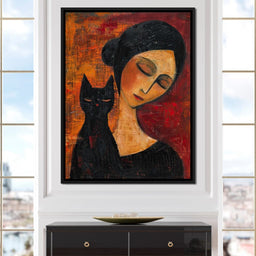 Contemplative Harmony with Cat - NicheCanvas