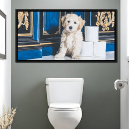 Regal Puppy Bathroom Antics - NicheCanvas