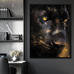 Golden Starlight Panther Portrait - NicheCanvas