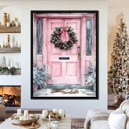 Winter Welcome Pink Door - NicheCanvas