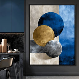 Modern Geometric Blue Gold Orbit - NicheCanvas