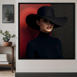 Noir Elegance Under Wide Hat - NicheCanvas