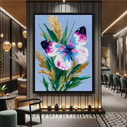 Pastel Butterfly Golden Foliage - NicheCanvas