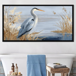Coastal Heron Marsh Stillness - NicheCanvas