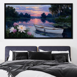 Tranquil Lotus Evening Rowboat - NicheCanvas