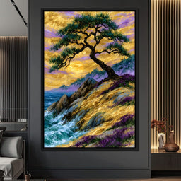 Golden Shoreline Beneath An Ancient Pine - NicheCanvas