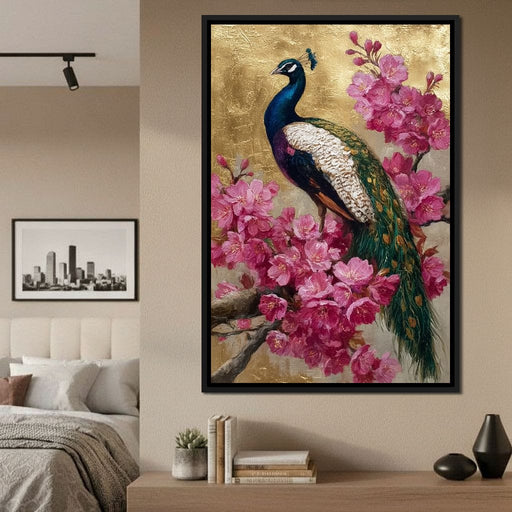 Golden Peacock Cherry Blossom Canvas Print