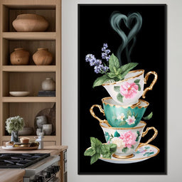 Golden Teacups Botanical Romance - NicheCanvas