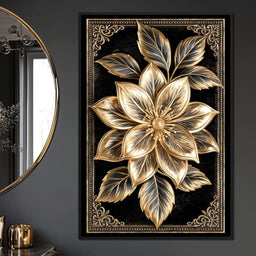 Gilded Petals on Obsidian Fields - NicheCanvas