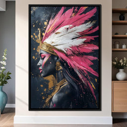 Gold & Pink Feathered Majesty - NicheCanvas