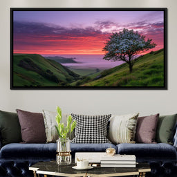 Blossom Tree Over Misty Hills - NicheCanvas