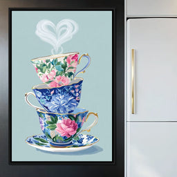 Vintage Floral Teacup Stack Delight - NicheCanvas