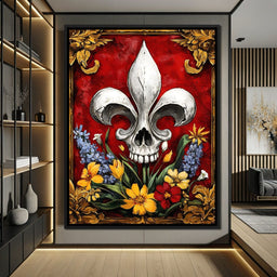 Skull Fleur De Lys and Botanical Fusion - NicheCanvas