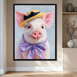 Charming Piglet With Sun Hat - NicheCanvas