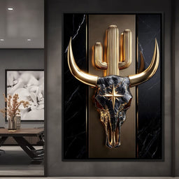 Golden Bull Skull Desert Icon - NicheCanvas