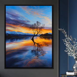 Lone Willow Sunset Reflection - NicheCanvas