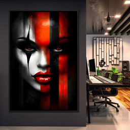 Noir Harlequin Red Stripe Face - NicheCanvas