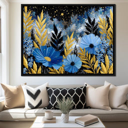 Midnight Blue Cosmos Goldleaf - NicheCanvas