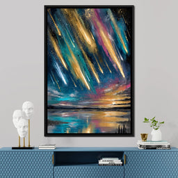 Golden Meteors Over Silent Lake - NicheCanvas