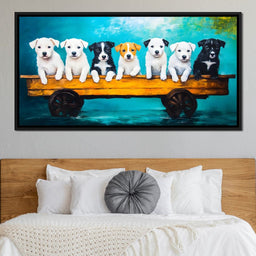 Puppy Parade on Wooden Wagon - NicheCanvas