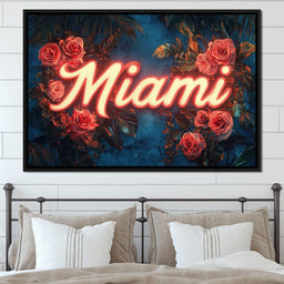 Neon Roses Miami Night Magic - NicheCanvas
