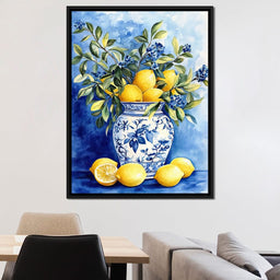 Lemon Bouquet in Porcelain Vase - Wildrose Creations - NicheCanvas