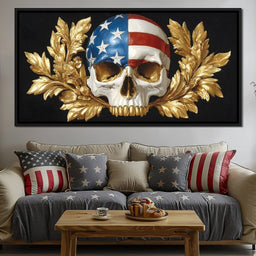 Patriot Skull Gold Laurel Glory - NicheCanvas