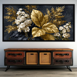 Gilded Foliage Upon Midnight Velvet - NicheCanvas