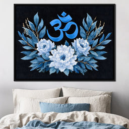 Om Blue Lotus Floral Mandala - NicheCanvas