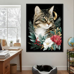 Moonlit Floral Gold Tabby - NicheCanvas