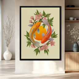 Koi Duet With Sakura Circle - NicheCanvas