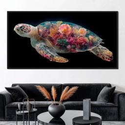 Floral Reef Sea Turtle Glow - NicheCanvas