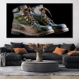 Mountain Trail Hiking Boots Double Exposure - NicheCanvas