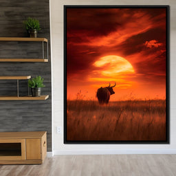 Majestic Bull Sunset Reverie - NicheCanvas