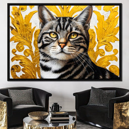Golden Majesty Feline Portrait - NicheCanvas