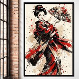 Japanese Woman with Fan - NicheCanvas