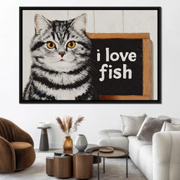Tabby Cat Loves Fish - NicheCanvas