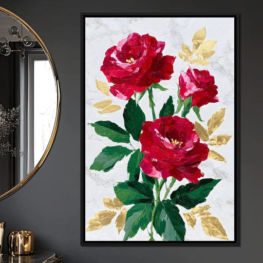 Romantic Red Roses Gold Leaf Canvas Print