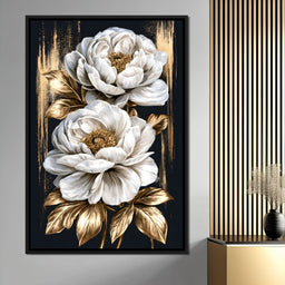 Gilded Petals Resting Upon Midnight - NicheCanvas