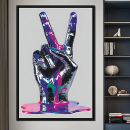 Neon Drip Victory Hand Statement - NicheCanvas