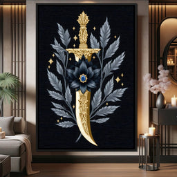 Golden Dagger Midnight Floral - NicheCanvas