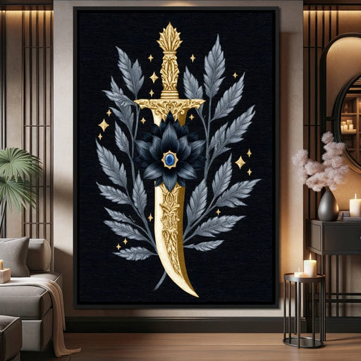 Golden Dagger Midnight Floral Canvas Print