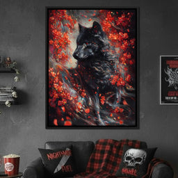 Black Wolf Rose Petal Storm - NicheCanvas