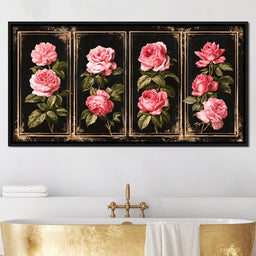 Gilded Panels of Pressed Garden Roses - NicheCanvas